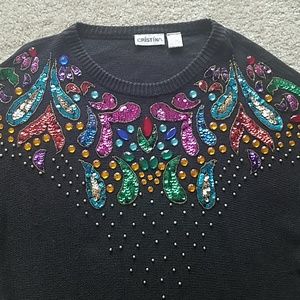 Vintage 80s Sequin Rhinestone Oversized Sweater